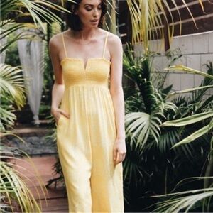 NWT Knot Sisters Yellow Pamela Wide-Leg Smocked Jumpsuit